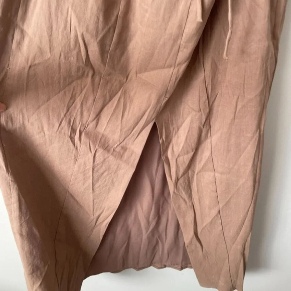 Zara Linen Blend Strappy Open  Back Midi Maxi Dress Beige Tan Brown Size Small - Picture 13 of 16